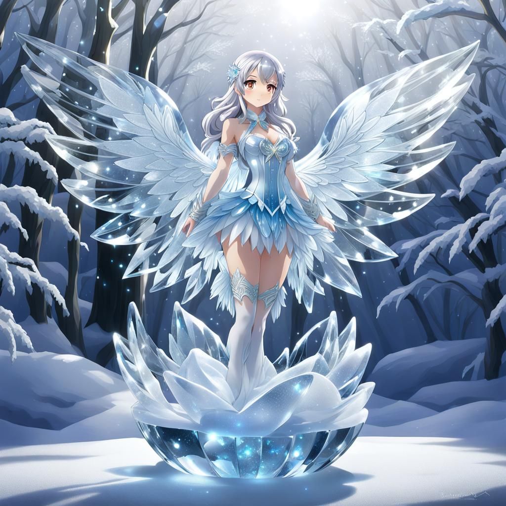 Ice Ballerina Sculpture with Wings in Anime Style