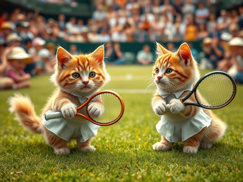 Cats Play Tennis at Wimbledon, Realistic Style