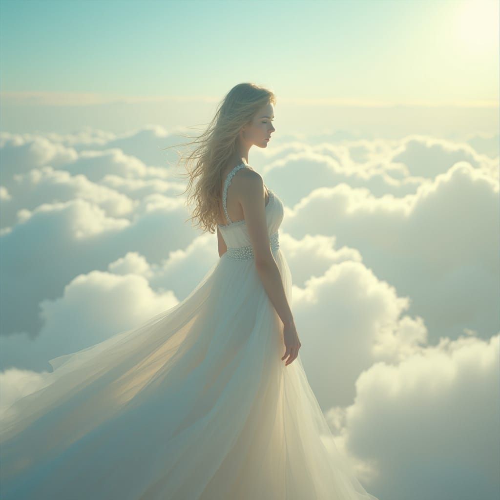 Ethereal Woman in Dreamlike Landscape