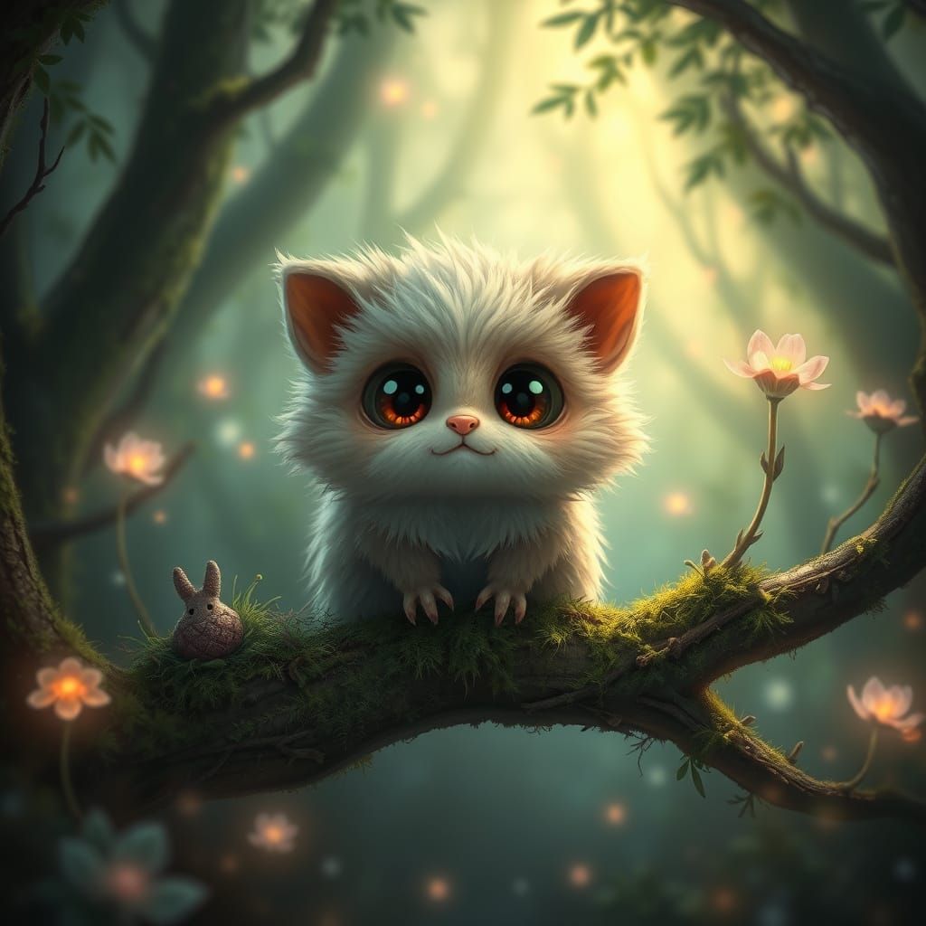 Cute Fluffy Creature in Enchanted Forest