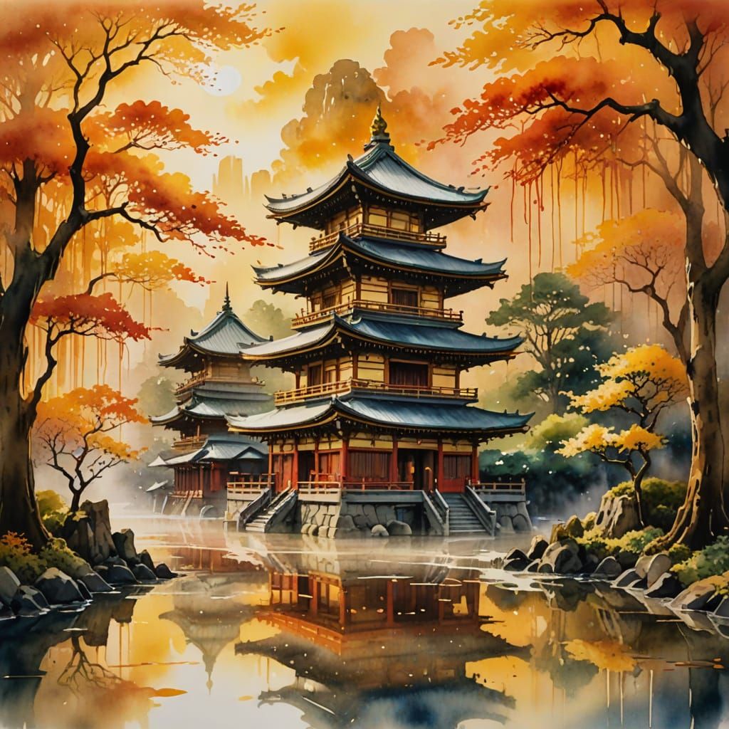 Melting Japanese Temple Wax Figure in Watercolor