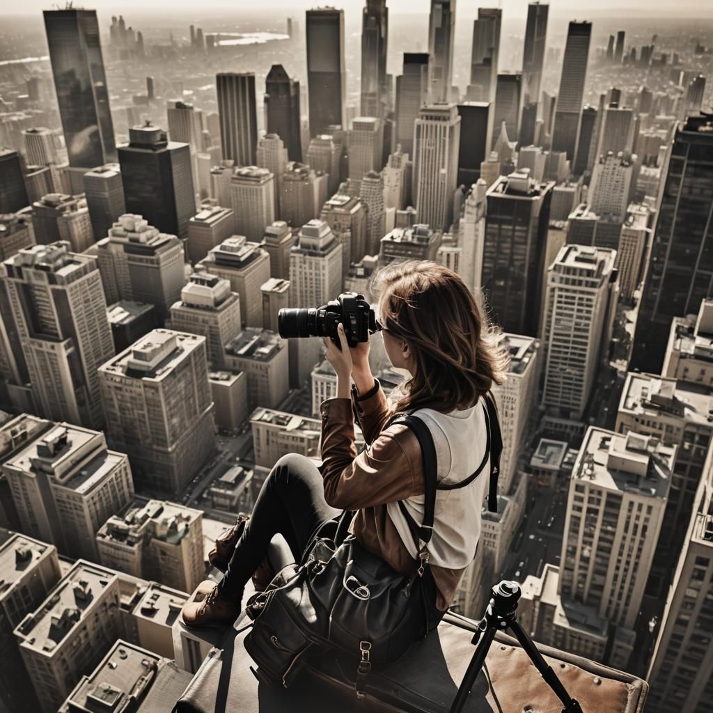 1920’s photograph of a woman photographer sitting at the ver...