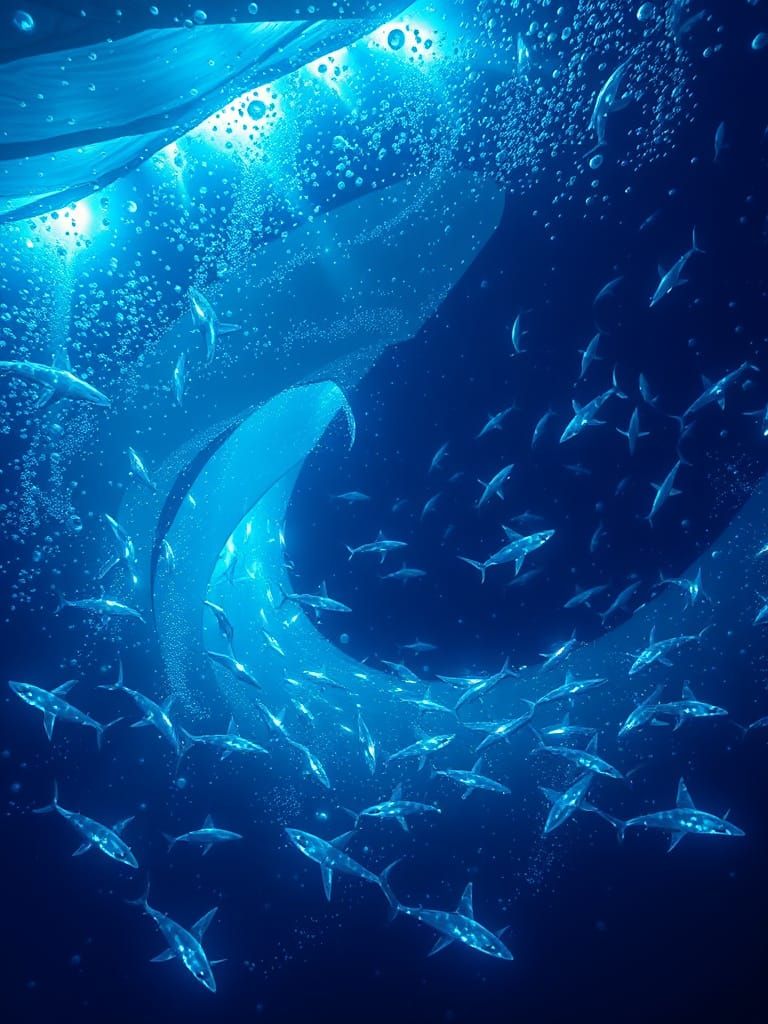 Swirling Vortex of Neon-Lit Sharks Rises from the Ocean Dept...