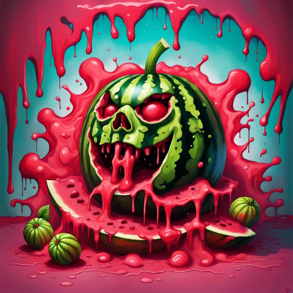 Zombie Watermelon Graffiti Art with Ghoulish Twist