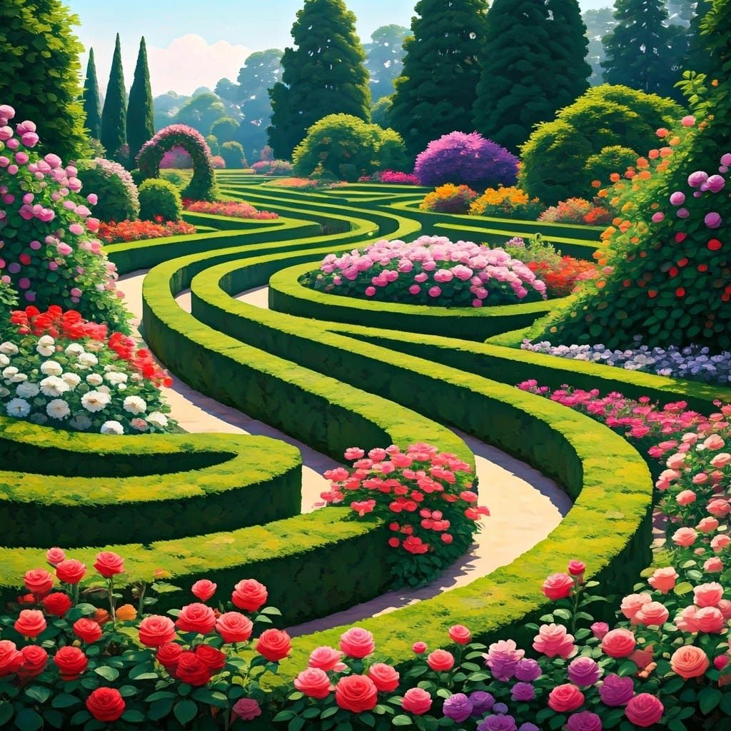 Vibrant Floral Labyrinth in Impressionist Style