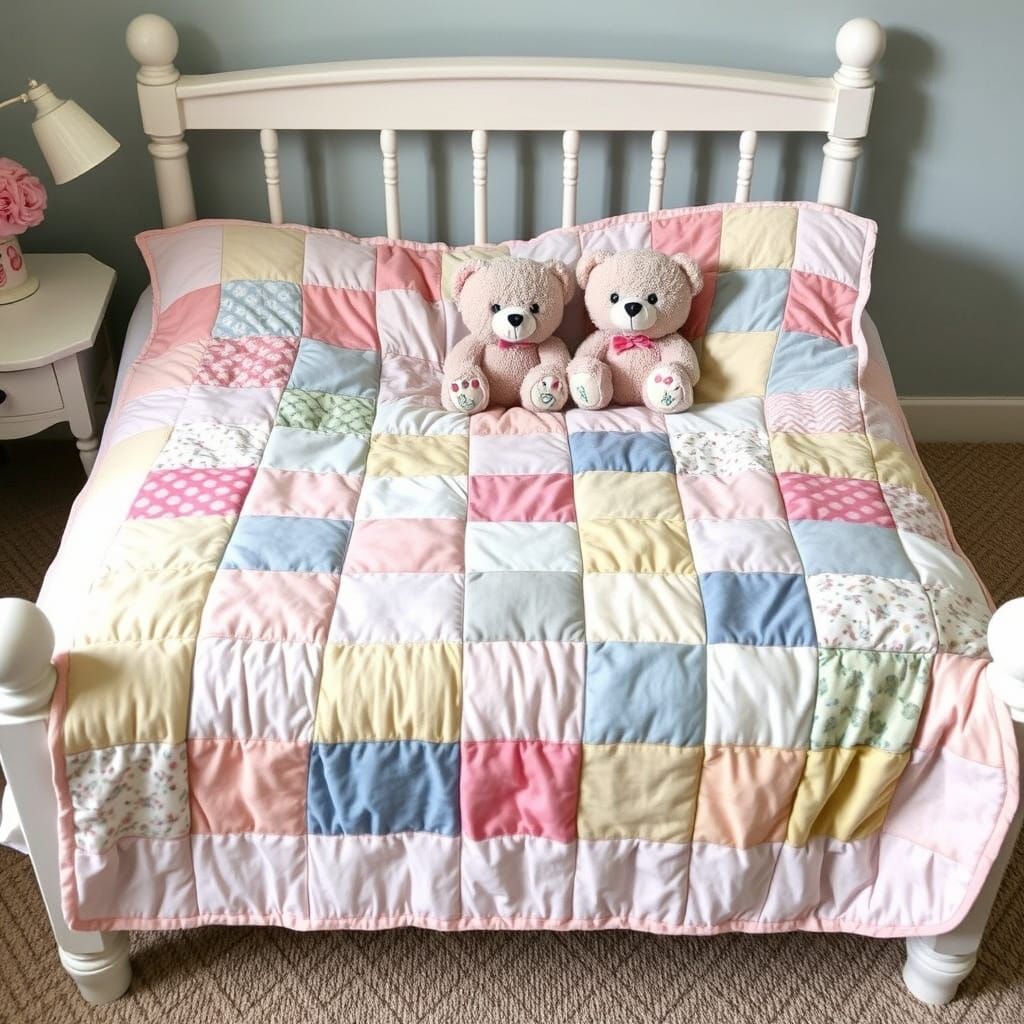 Vintage-Inspired Quilted Bed in Pastel Colors
