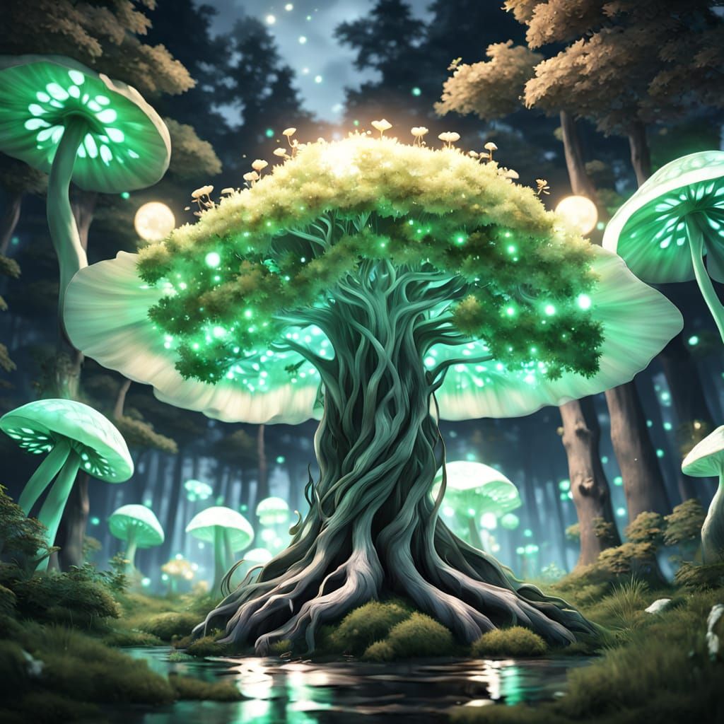 Ethereal Dryad in Bioluminescent Bloom