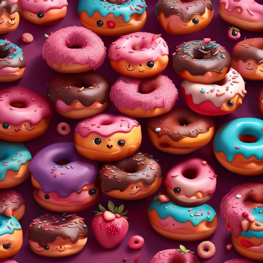 Cute Donuts with Faces: Fantasy Concept Art