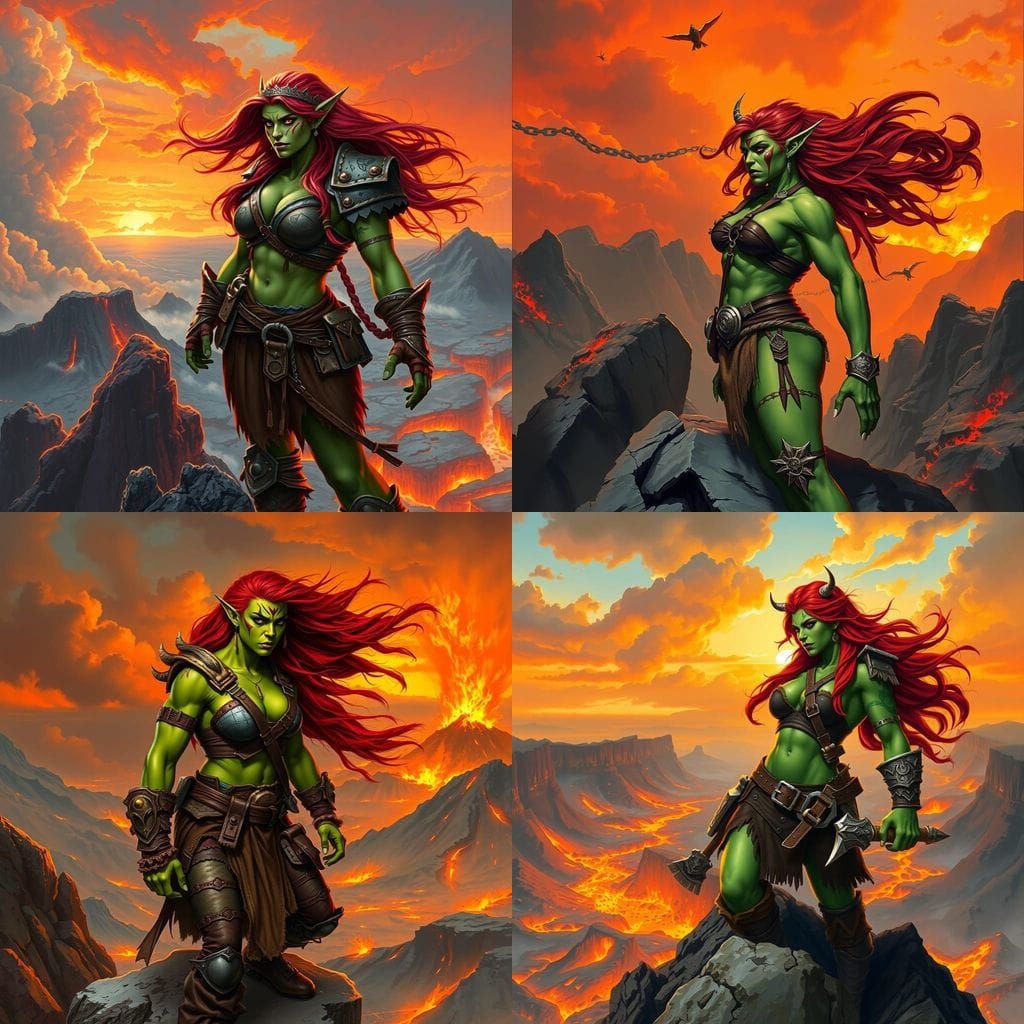 Fierce Orc Warrior in Volcanic Landscape
