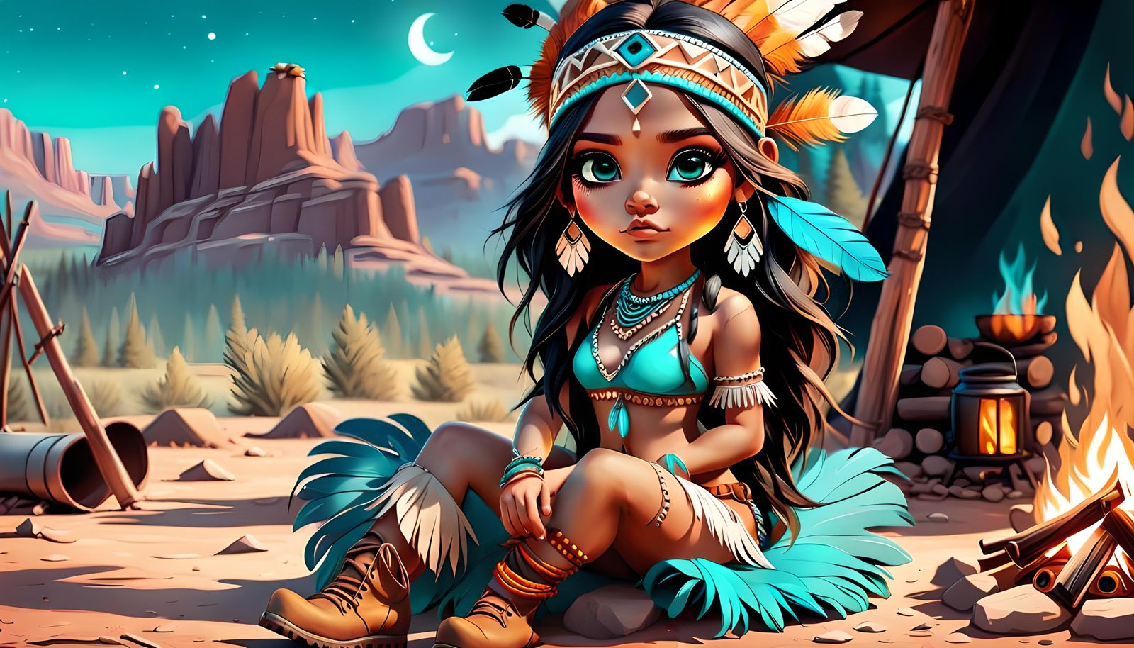 Cute Chibi Indian Girl in Graffiti Style