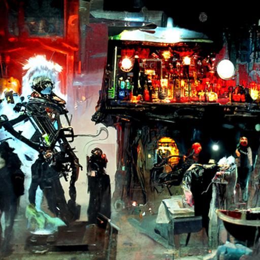 Cyberpunk Bar Scene, Digital Art