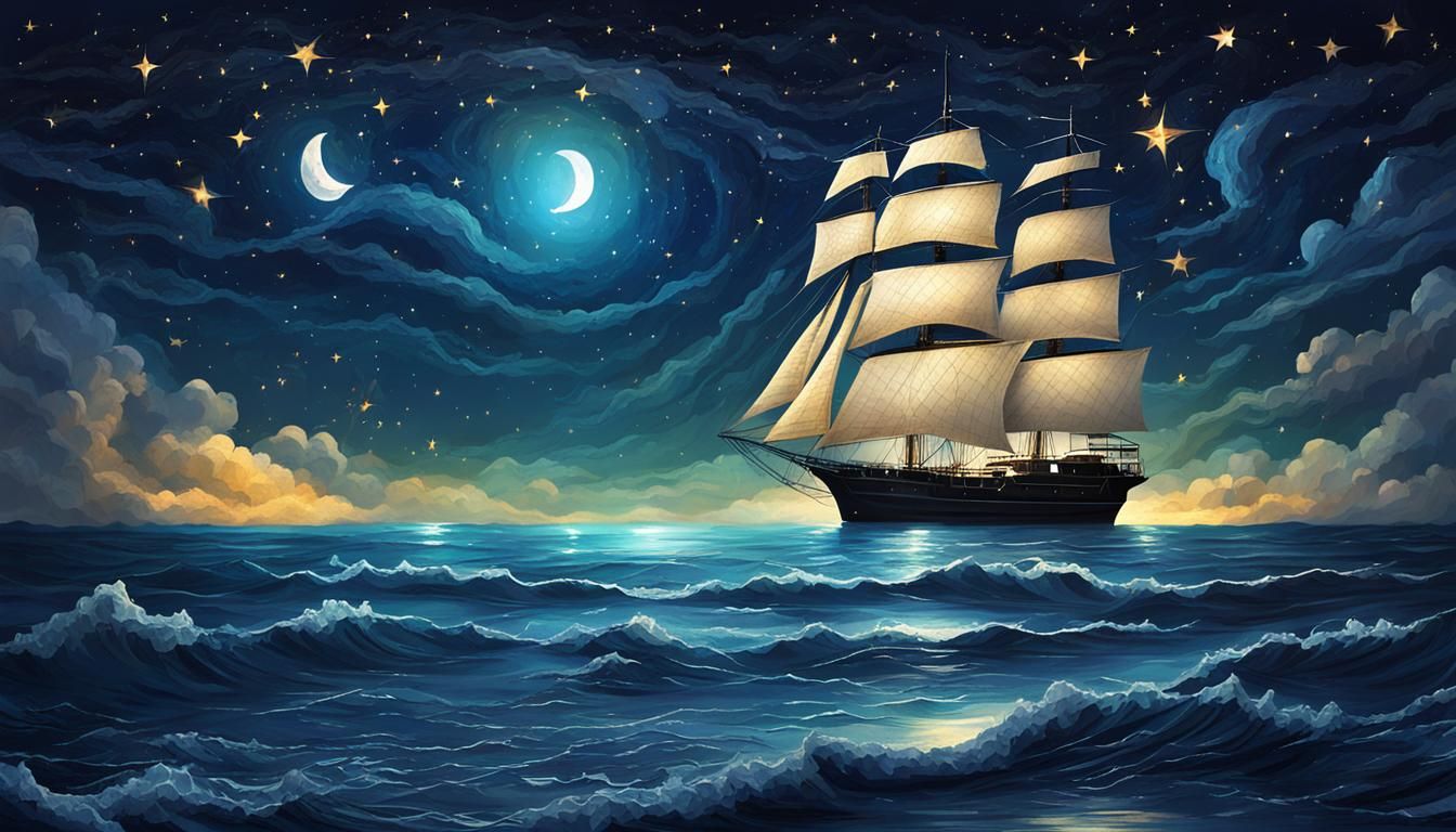 Sailboat Under a Starry Night Sky