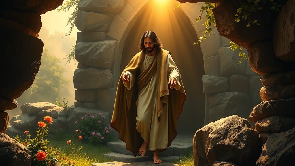 Jesus Emerging from the Tomb in a Golden Light