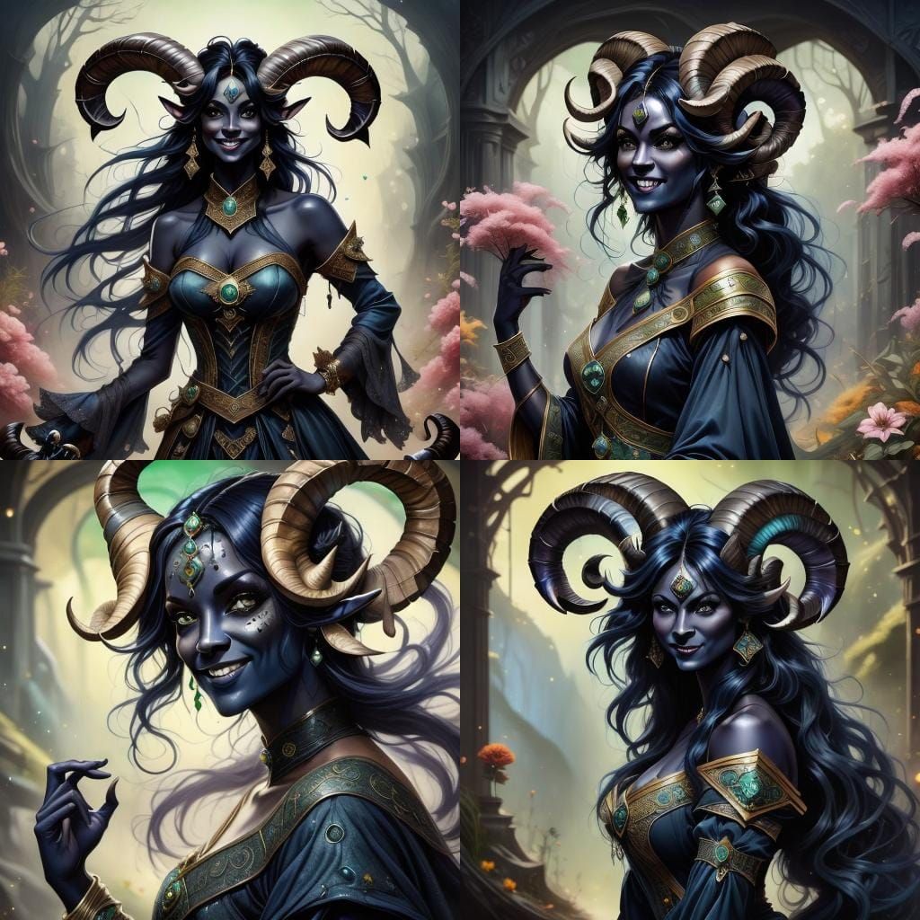 Fantasy Character with Ram Horns in Whimsical Style