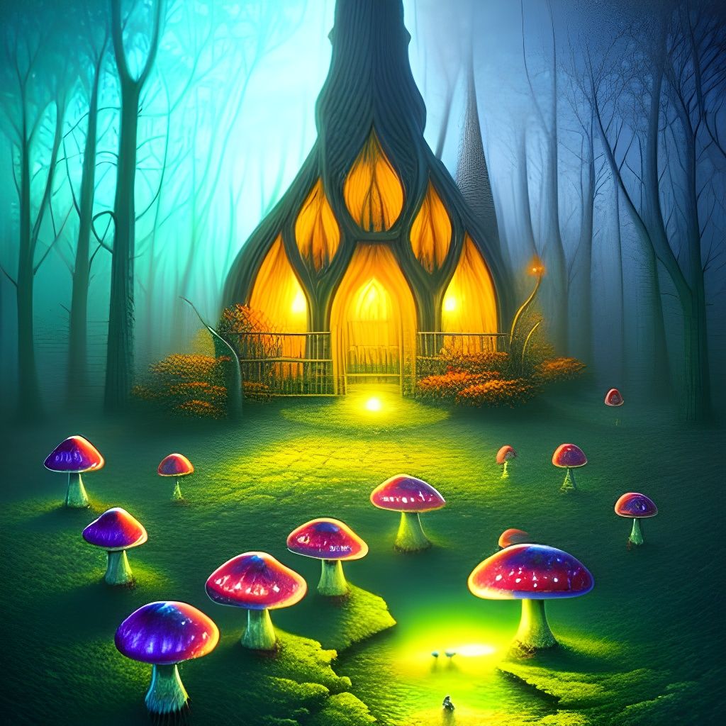 Mystical Bioluminescent Mushrooms in a Surreal Landscape