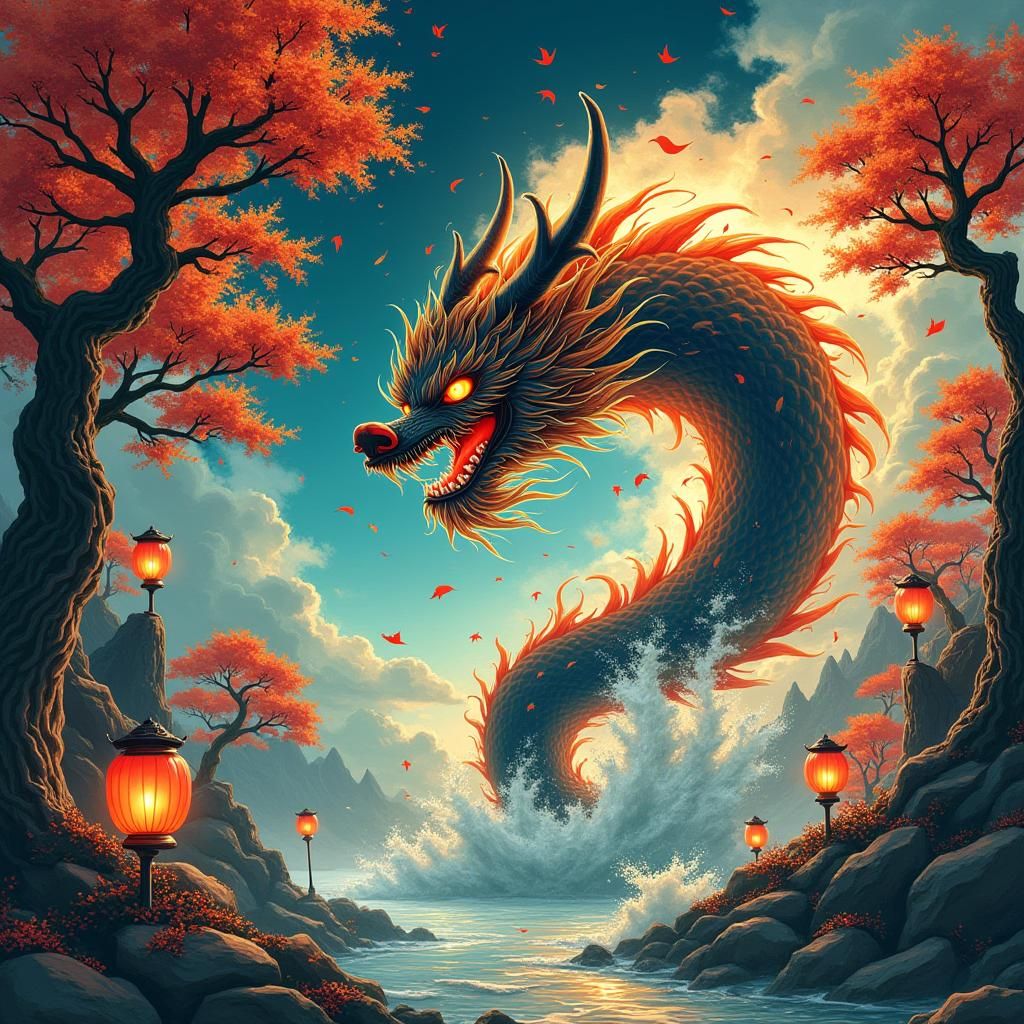 Japanese Kamaitachi Storm Spirit Amidst Autumn Maple Trees