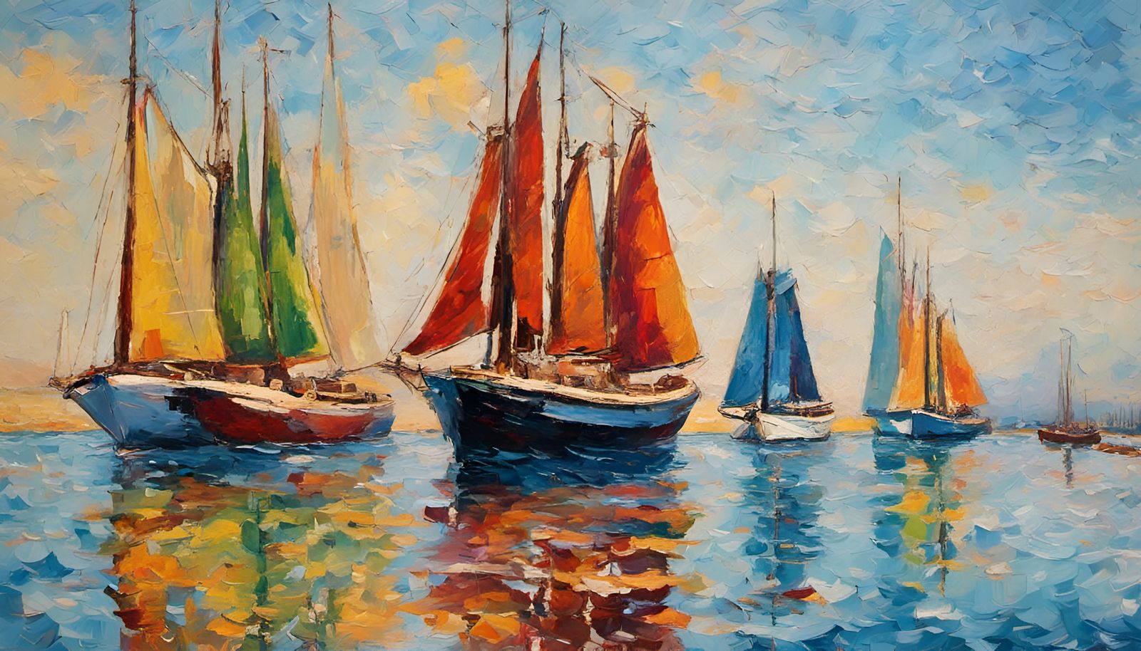Sailing Ships: Neo-Impressionist Oil Painting