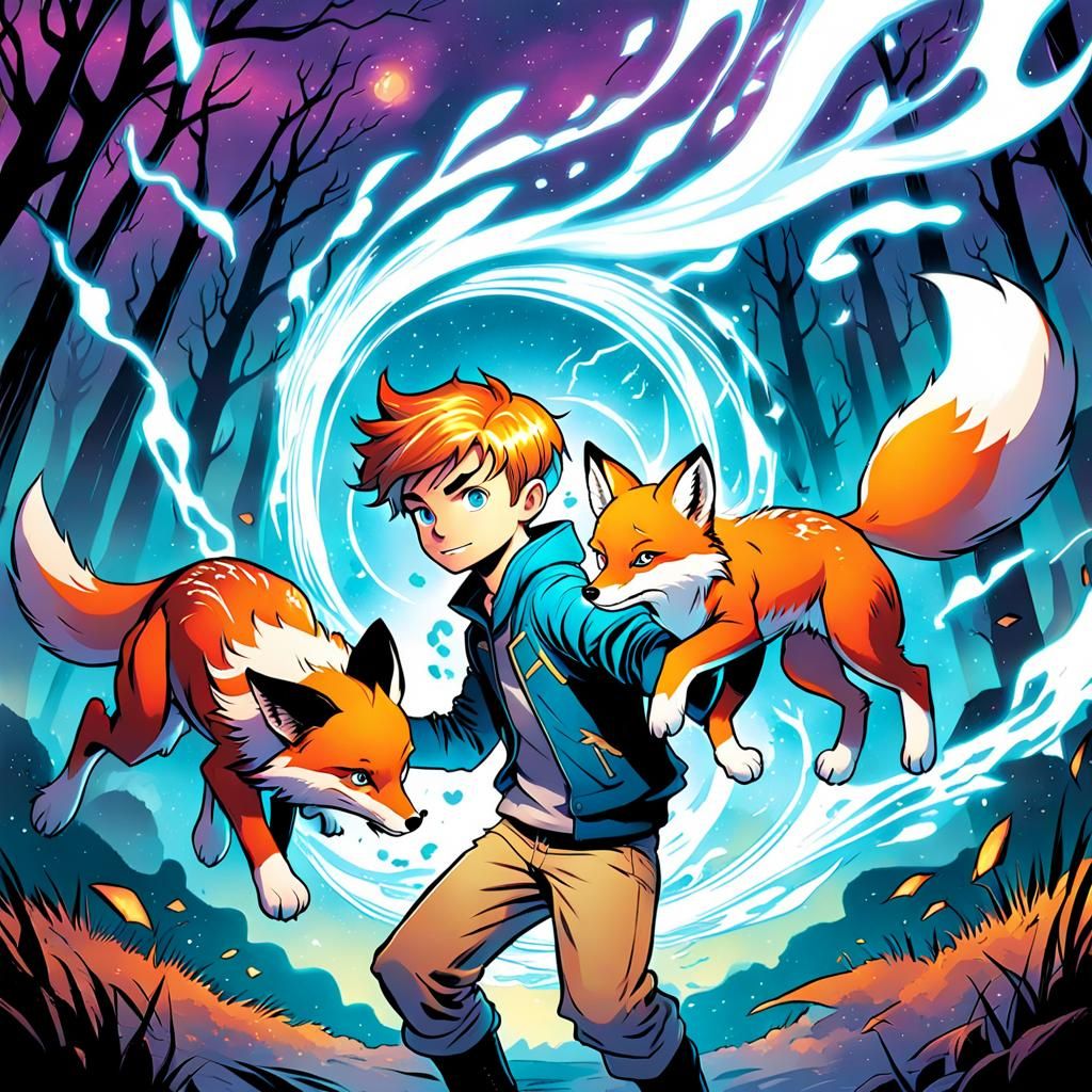 Magic Boy with Fox in Comic Book Style