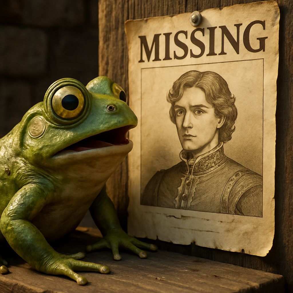 Surprised Frog Gazing at Missing Prince Poster