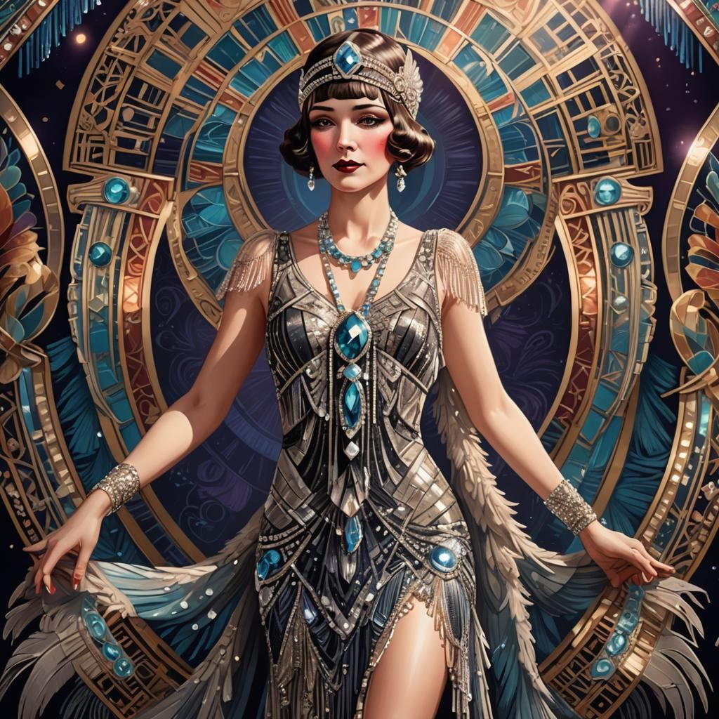 Art Deco Burlesque Dancer in Flapper Gown