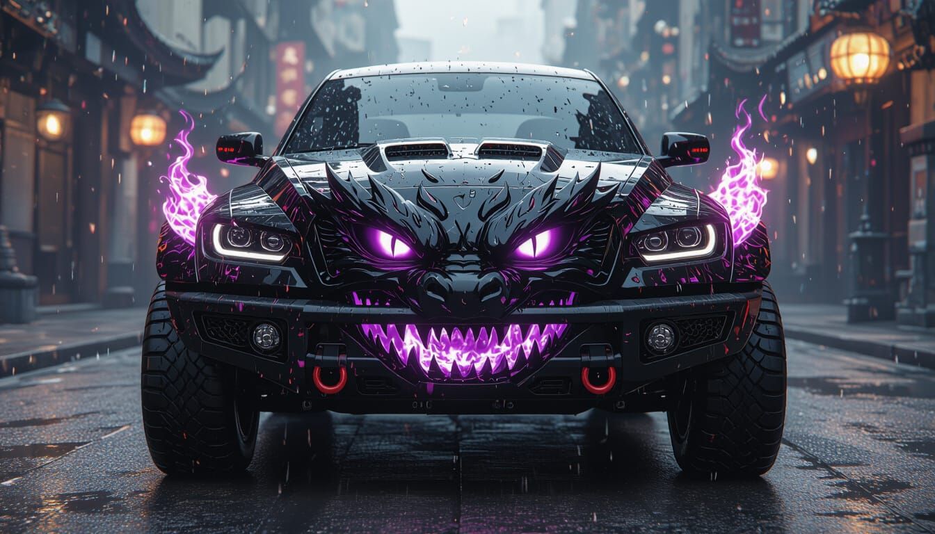 Dragon-Themed RAM Truck with Purple Flames