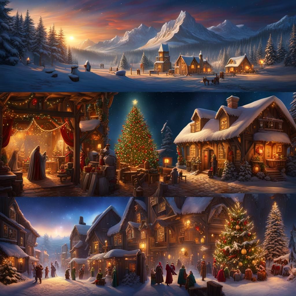 Festive Winter Holiday Fusion in Detailed Matte Painting