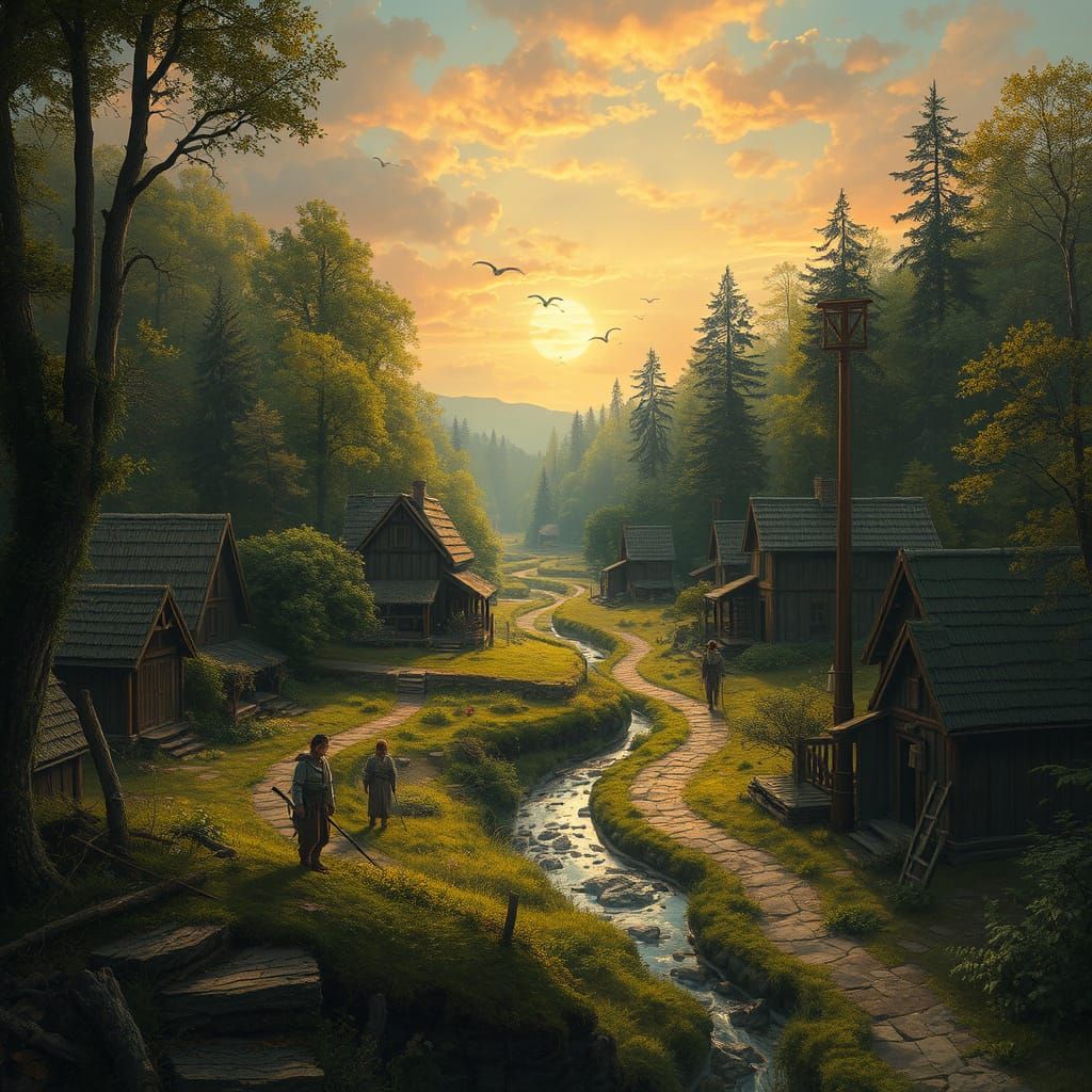 Secluded Forest Village: A Painterly Rendering