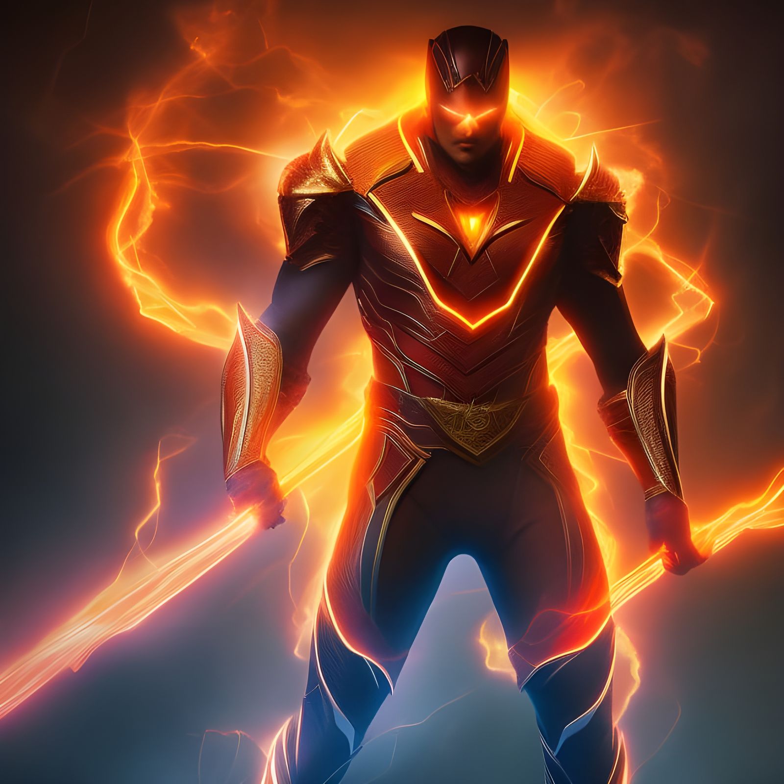Luminous Fire Superhero Portrait in Ultra Detail