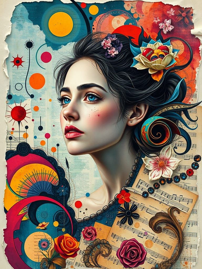 Eclectic Art Collage with Dreamlike Atmosphere