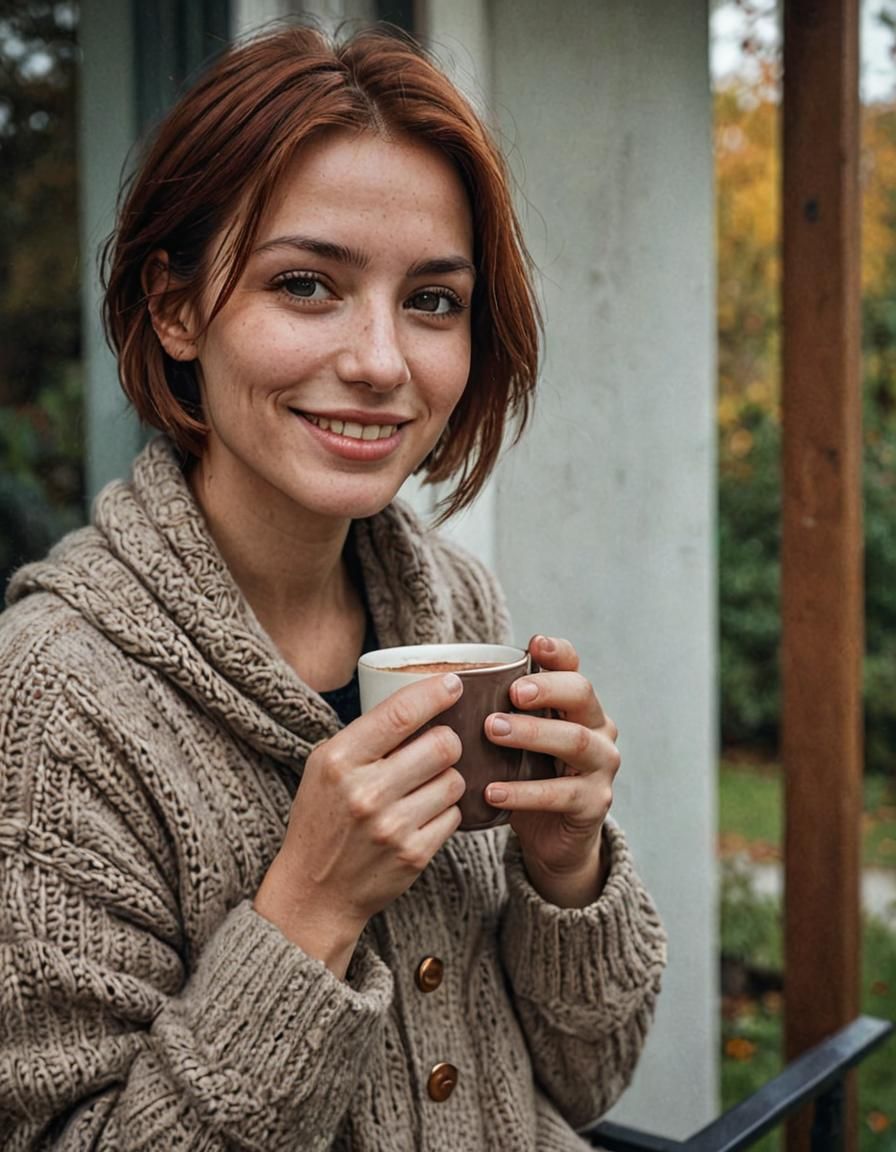 Autumn Portrait of Woman with Hot Chocolate