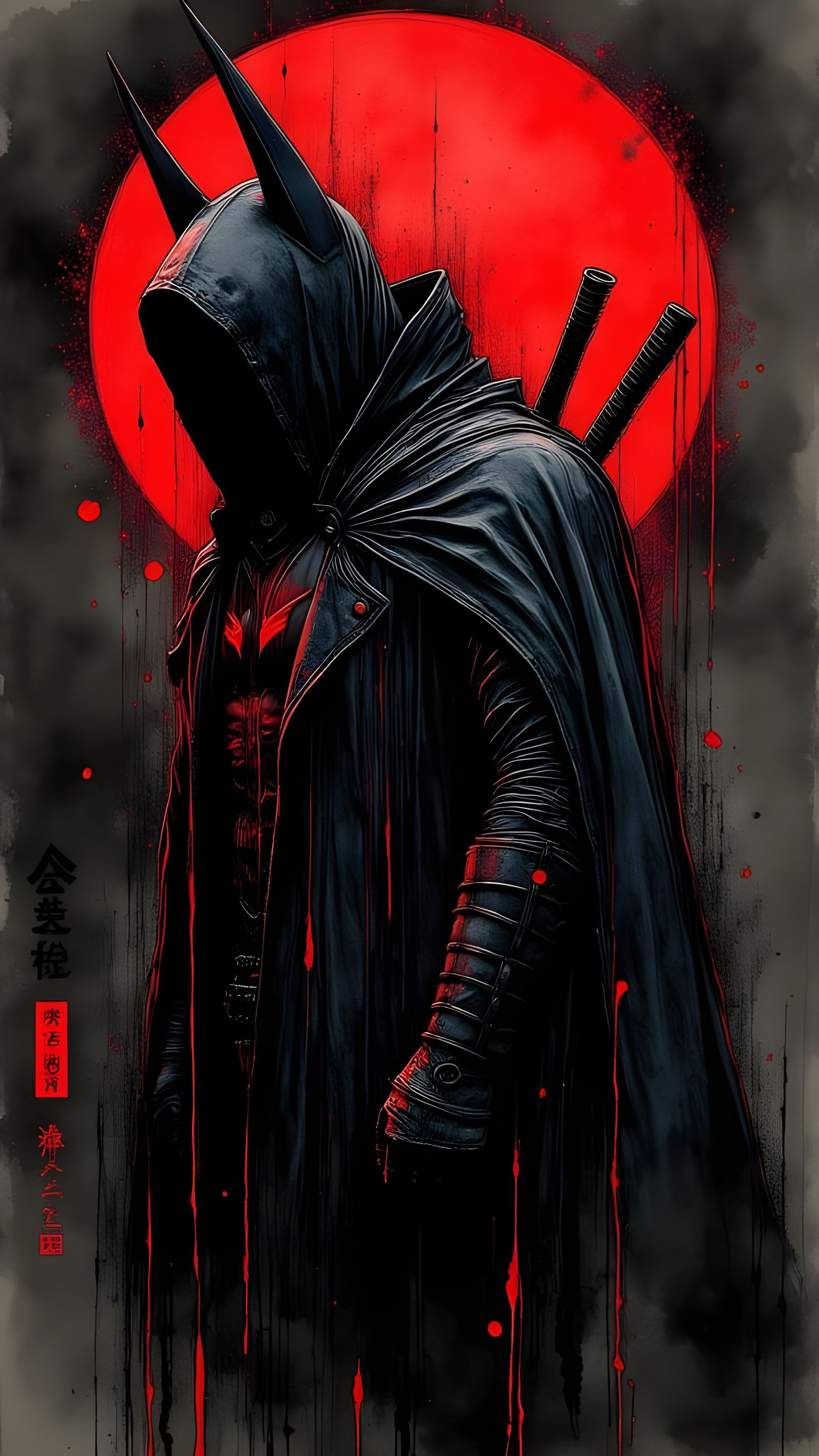 Dark Samurai Batman Portrait in Rough Sketch Style