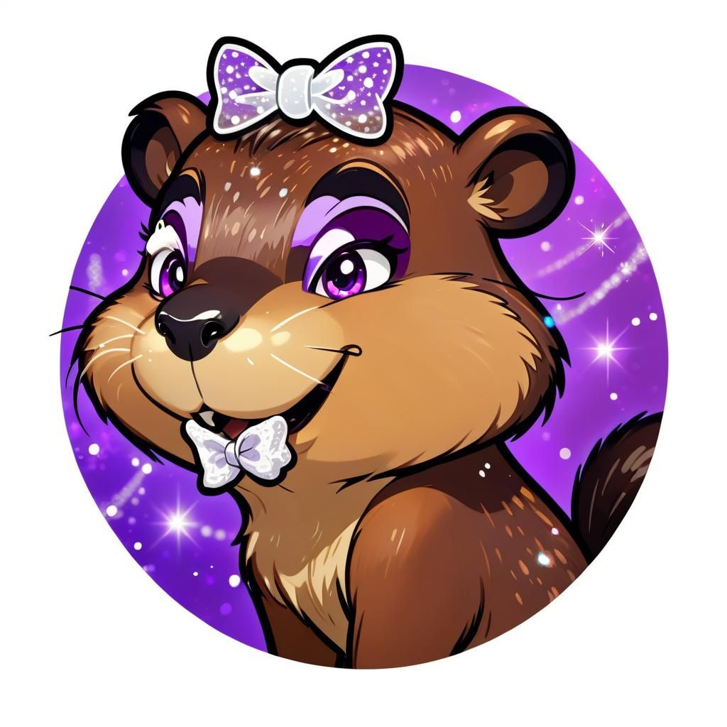 Anime Beaver with Lace Bow in Alphonso Mucha Style