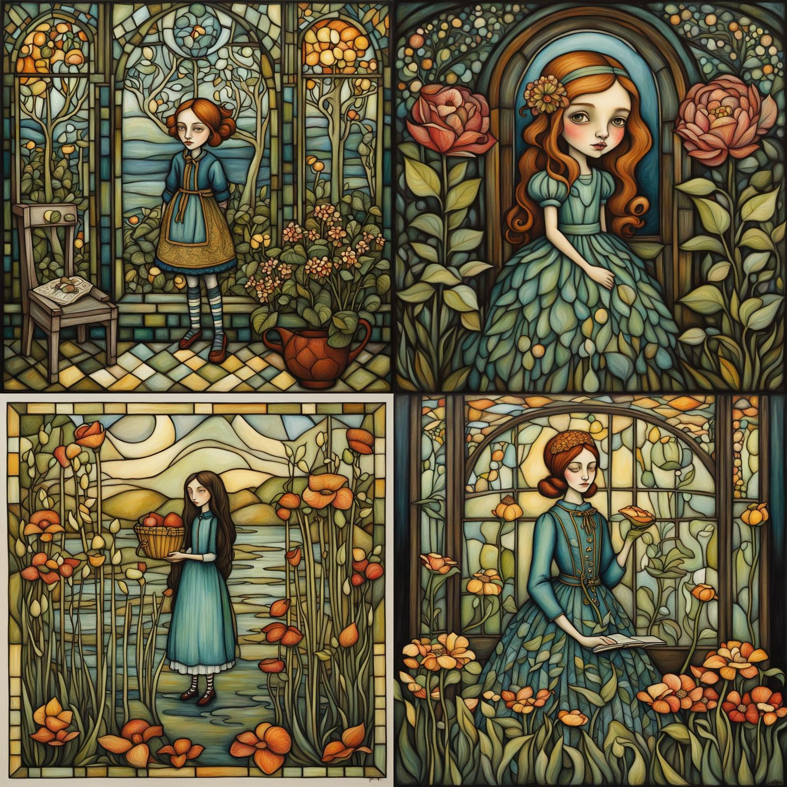 Surreal Stained Glass Art Nouveau Fusion