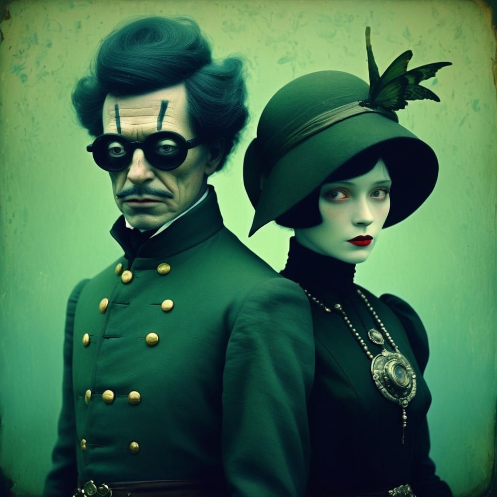 Surreal Dark Fairytale Couple in Autochrome Style