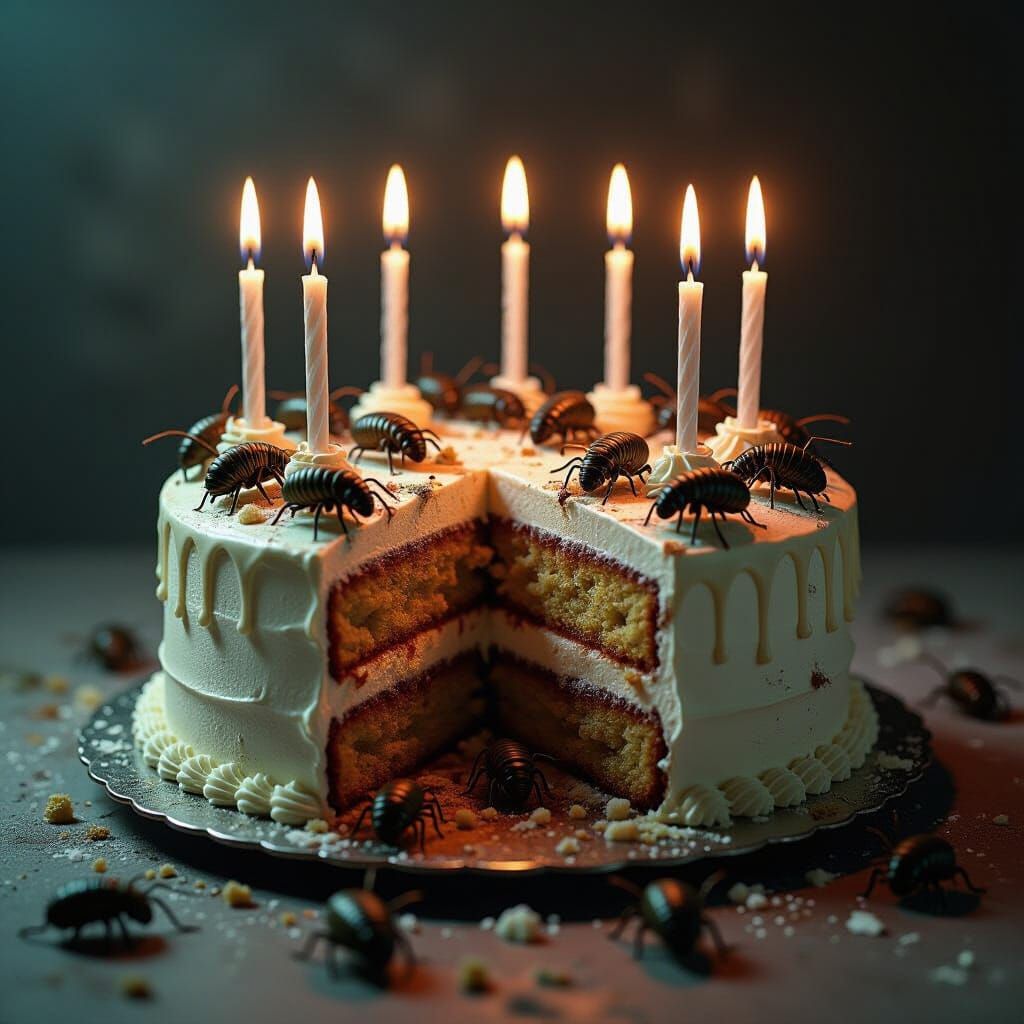 Macabre Birthday Cake with Maggots and Mold