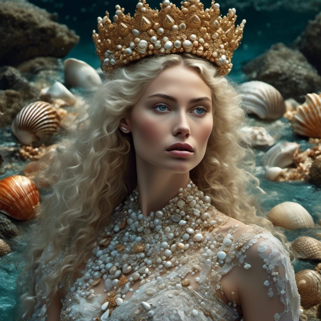 Venus Rising: Surreal Portrait with Shell Crown