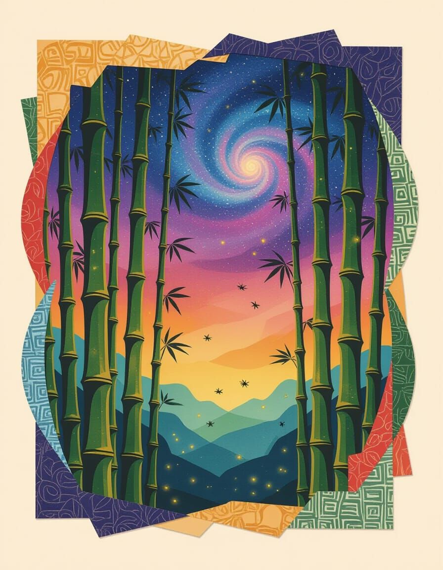 Surreal Bamboo Dreamscape with Swirling Nebulae