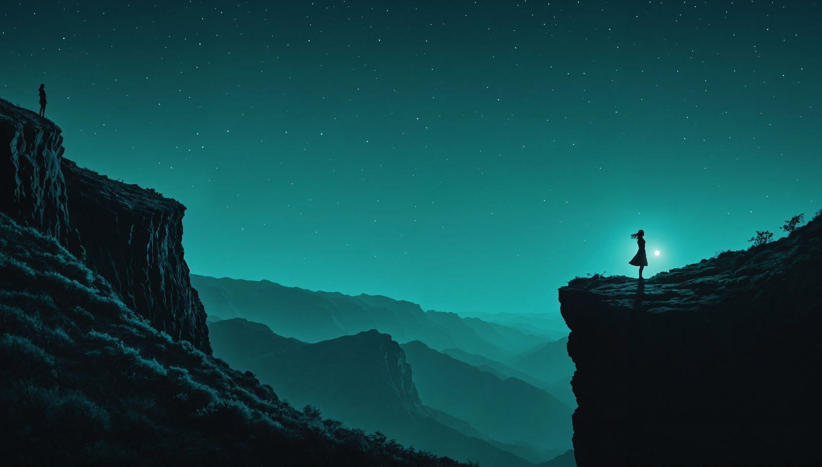 Minimalist Woman Silhouette on Cliff Edge