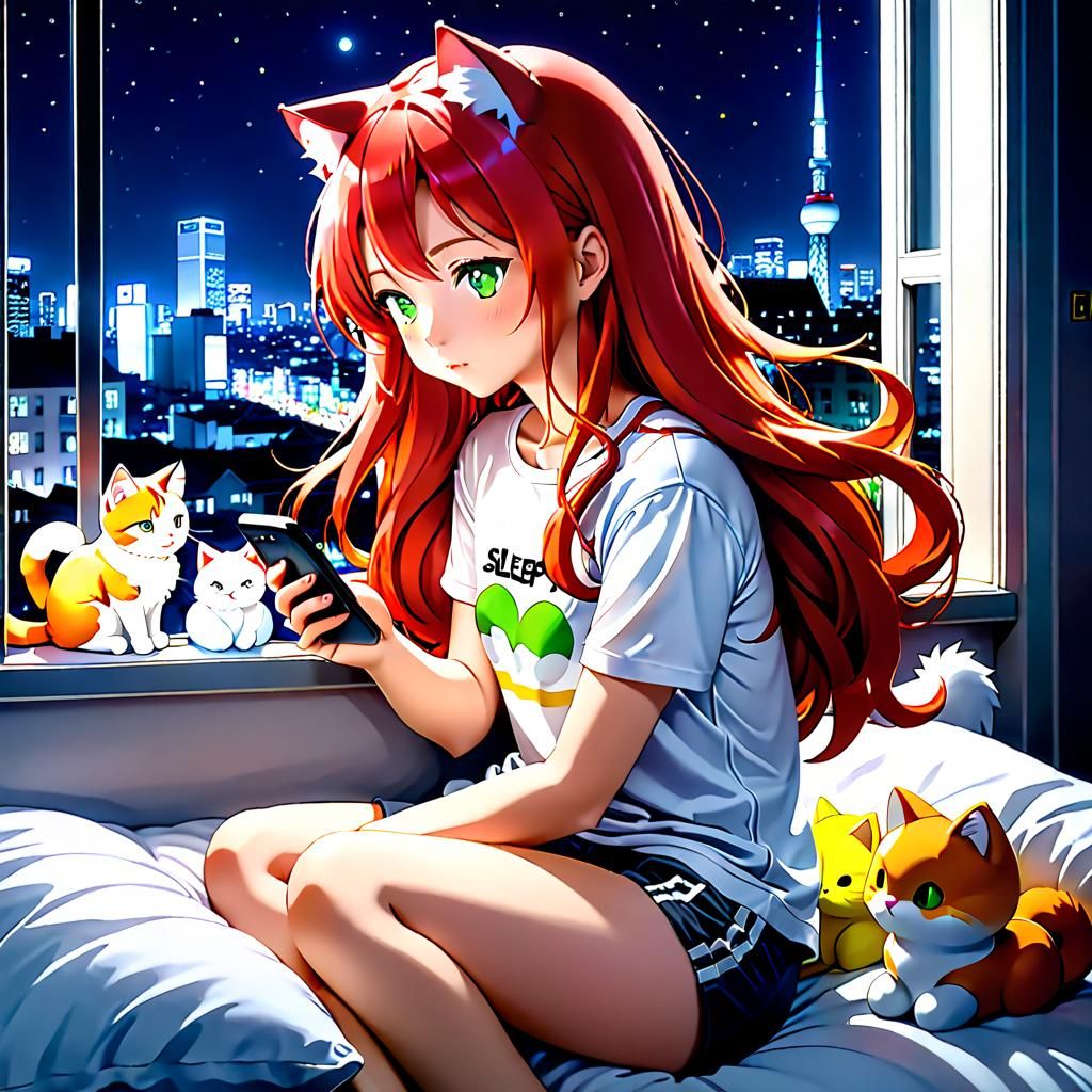 Japanese Woman in Manga Style, Tokyo Night