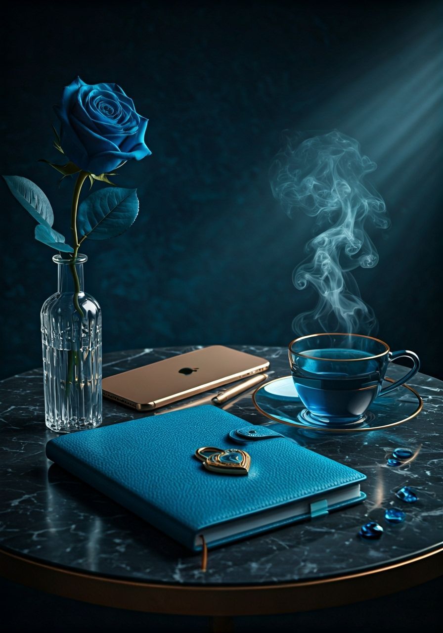 Luxury Sapphire Rose Still Life on Marble