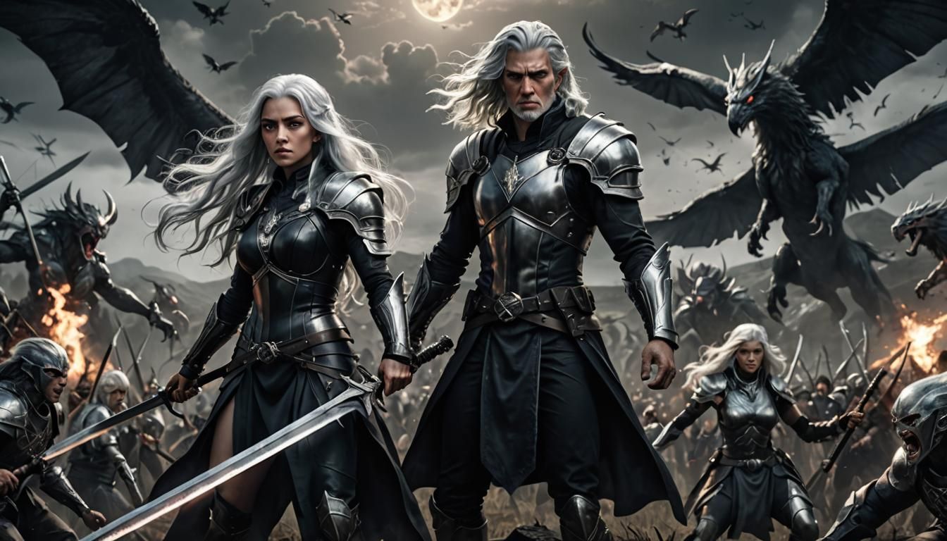 Epic Battle Scene: Elvina and Eldrin Digital Art