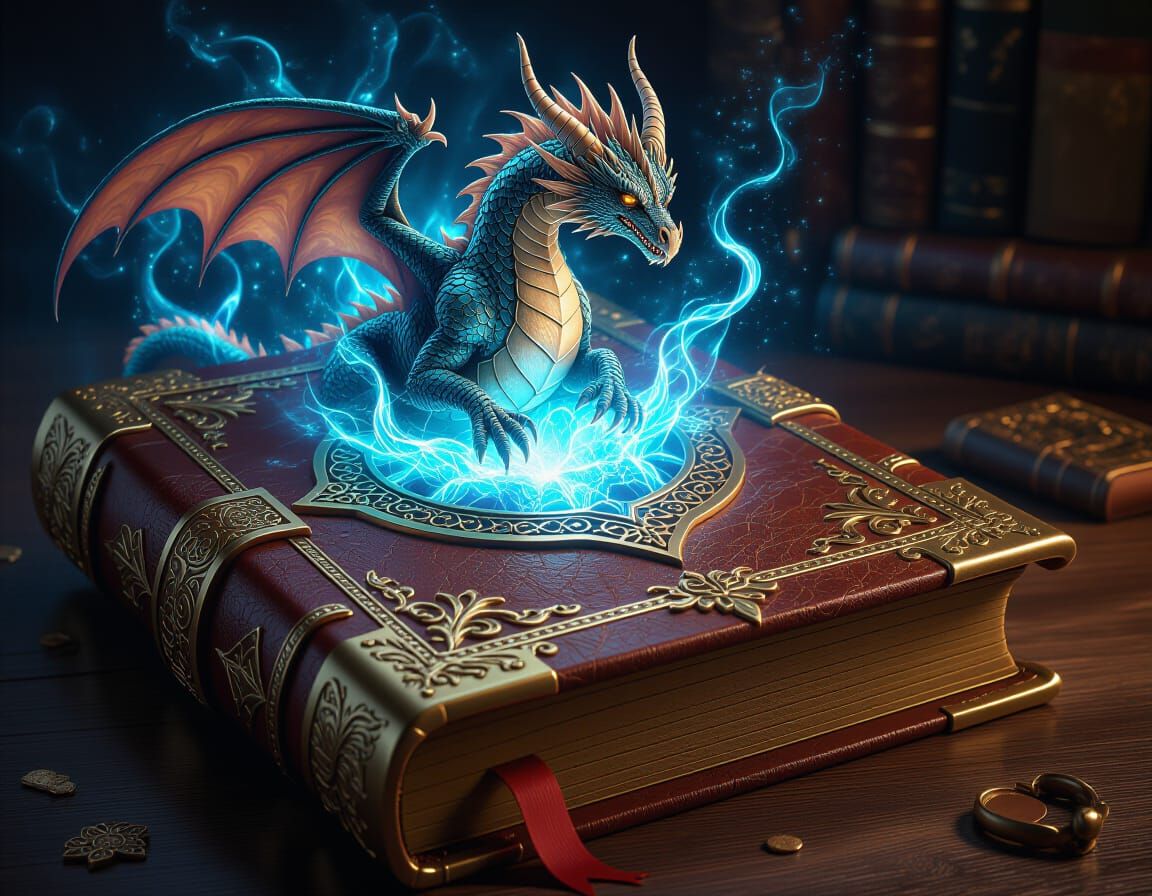Ornate Magic Book with Dragon in 3D Acrylic