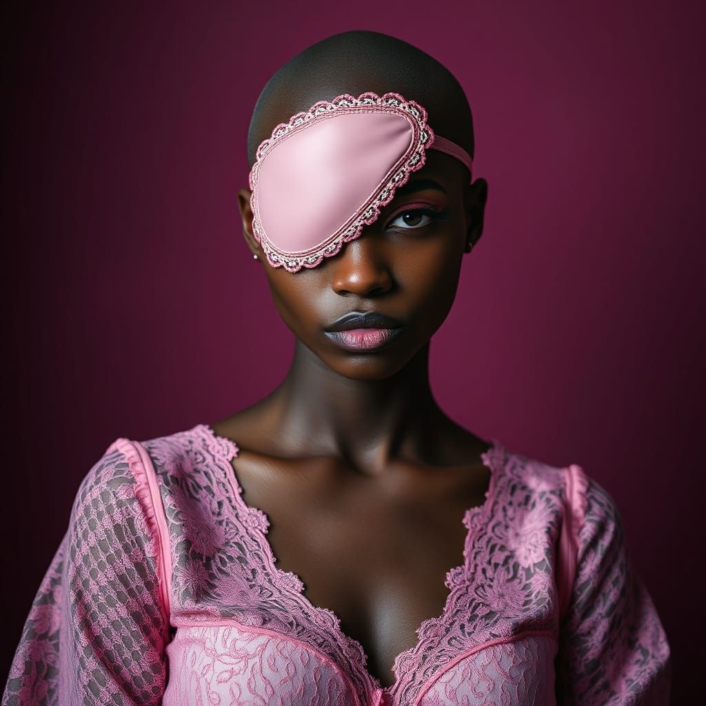 Bald Woman in Pink Lace: Fine Art Photography
