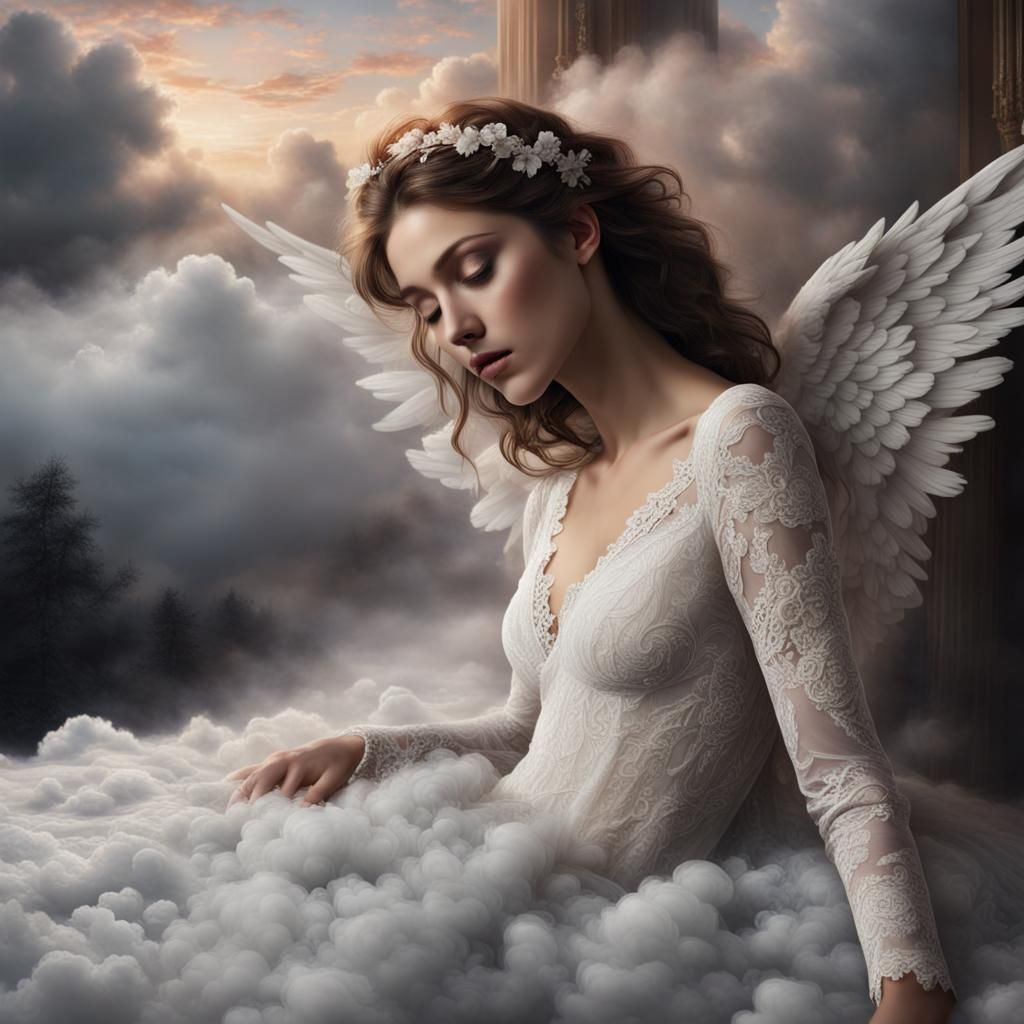 Angelic Figures Sleeping on Clouds in Matte Painting