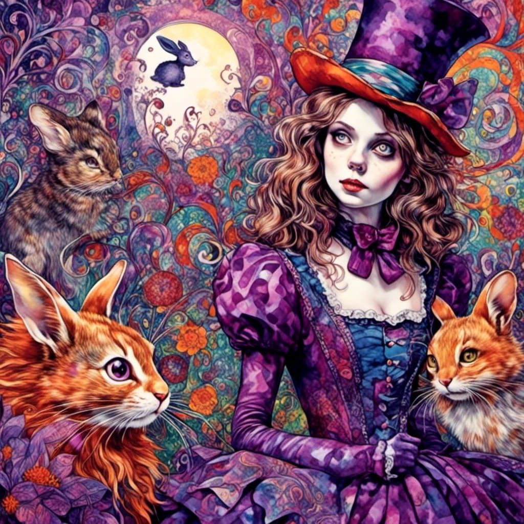 Alice in Wonderland in Gothcore Fantasy Style