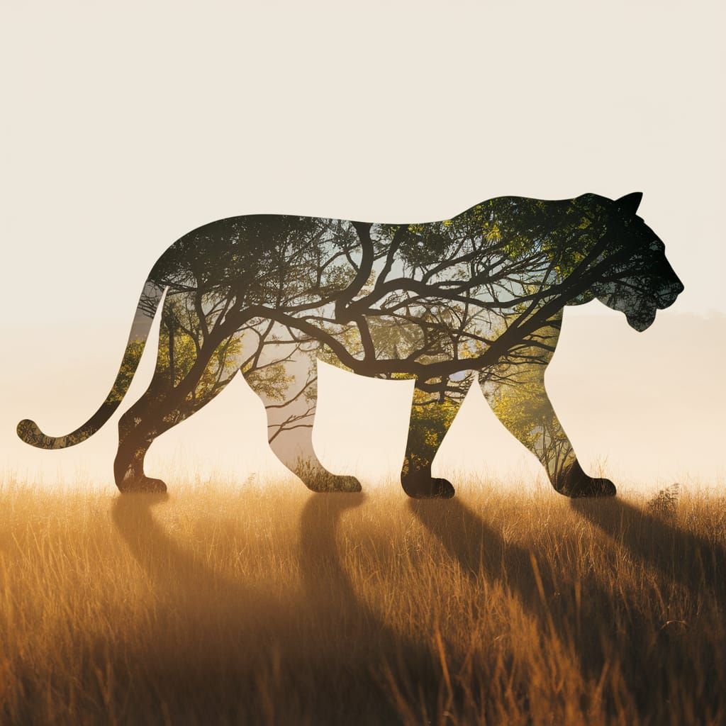 Majestic Lion Silhouette in Serene Savannah Landscape
