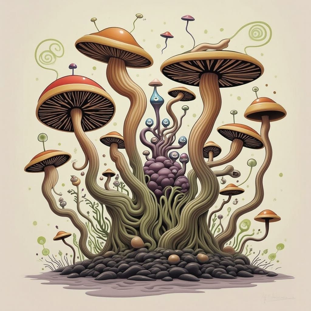 Surreal Alien Landscape with Glowing Mushrooms