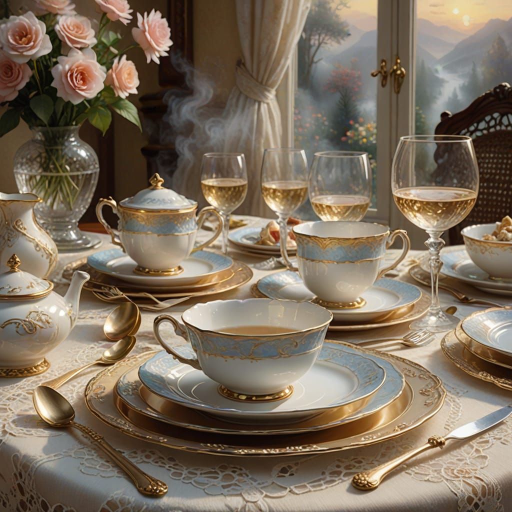 Ethereal Gingham Dinner Set in Dreamy Light
