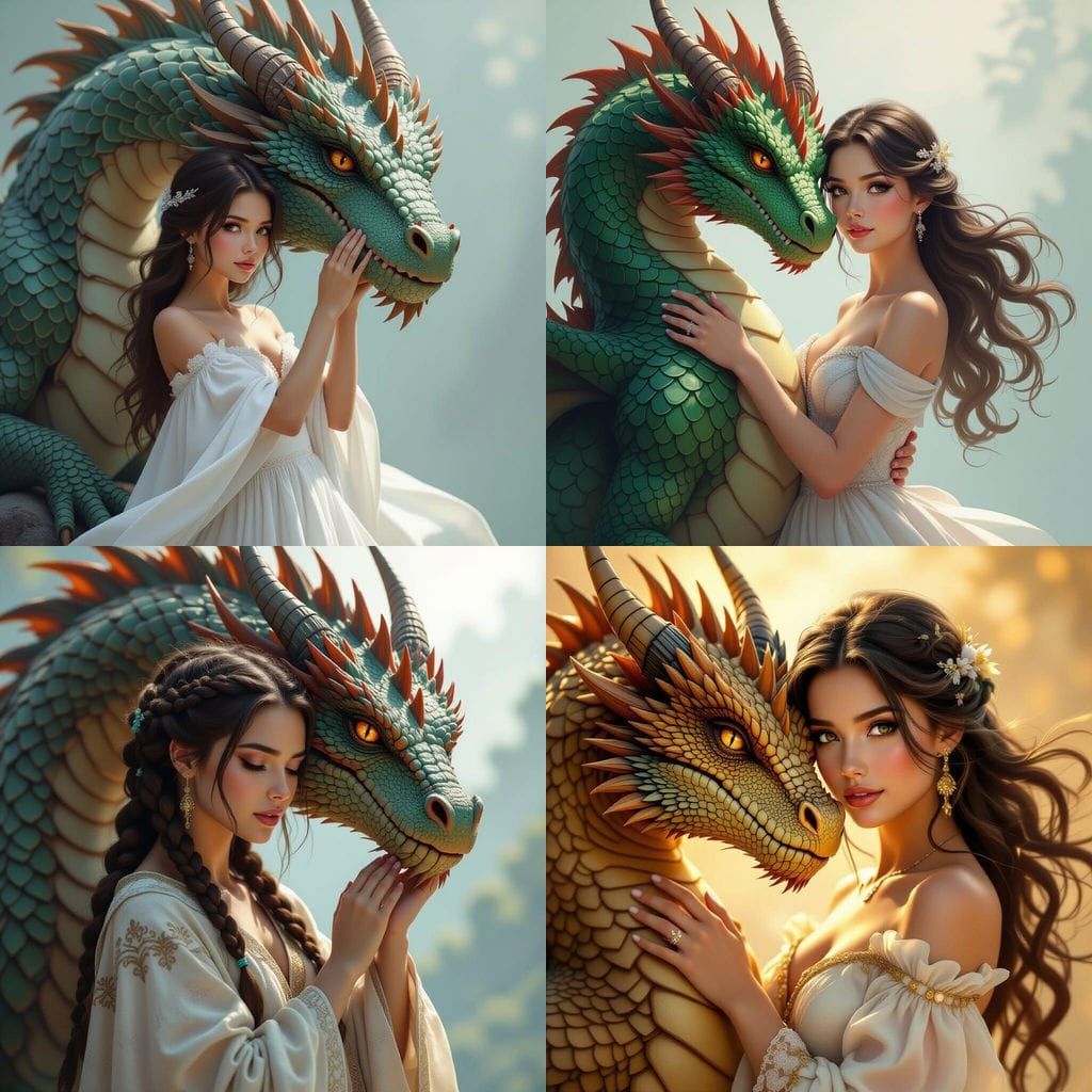 Girl and Dragon Embrace: Realistic Close-Up