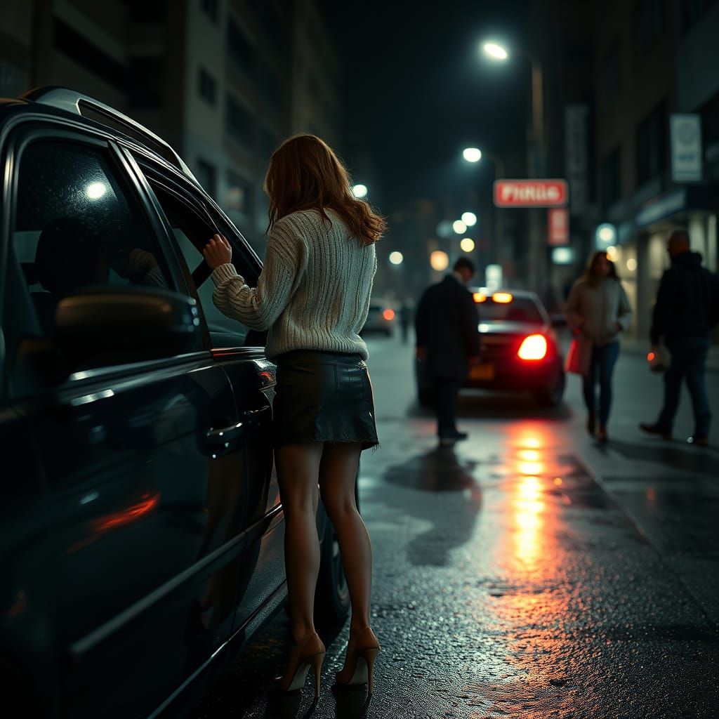 Moody Nighttime Urban Encounter